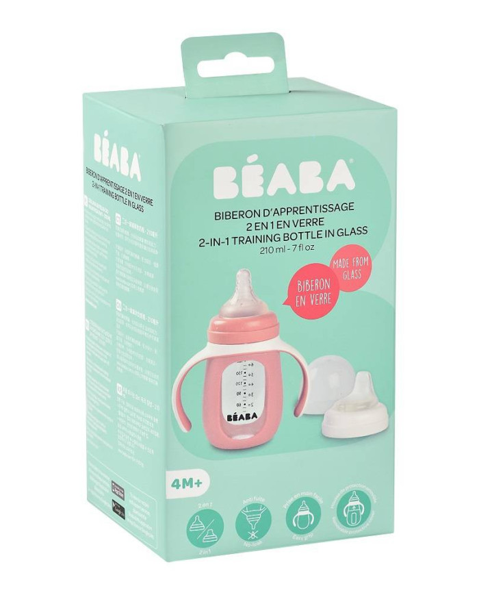 BEABA MOKOMASIS BUTELIUKAS-GERTUVĖ 2IN1, 210 ML, OLD PINK, SILIKONINIAME DĖKLE