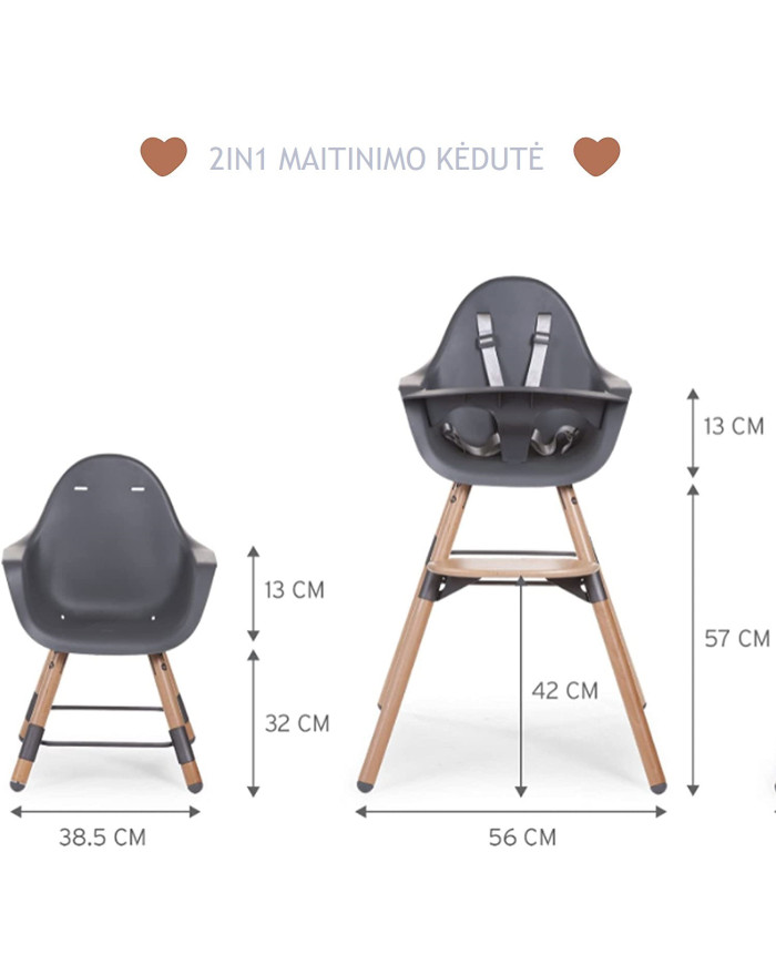 CHILDHOME EVOLU 2 MAITINIMO KĖDUTĖ, NATURAL ANTHRACITE