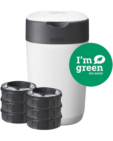 TOMMEE TIPPEE SANGENIC TWIST AND CLICK ADVANCED SAUSKELNIŲ KONTEINERIO IR 6 VNT. KASEČIŲ RINKINYS, WHITE