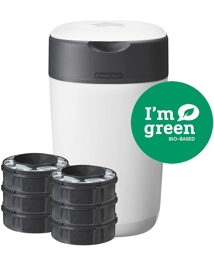 TOMMEE TIPPEE SANGENIC TWIST AND CLICK ADVANCED SAUSKELNIŲ KONTEINERIO IR 6 VNT. KASEČIŲ RINKINYS, WHITE