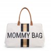 CHILDHOME DIDELIS MAMOS REIKMENŲ KREPŠYS MOMMY BAG, OFF WHITE STRIPES BLACK/GOLD