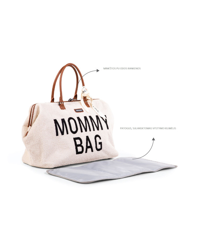 CHILDHOME DIDELIS MAMOS REIKMENŲ KREPŠYS MOMMY BAG, TEDDY OFF WHITE