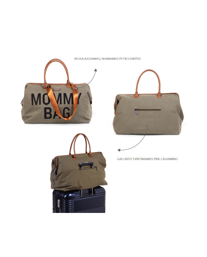 CHILDHOME DIDELIS MAMOS REIKMENŲ KREPŠYS MOMMY BAG, CANVAS - KHAKI