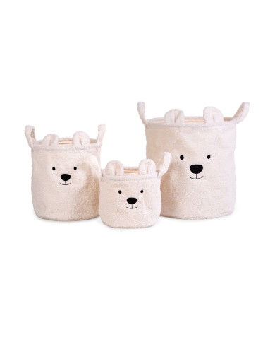 CHILDHOME DAIKTŲ LAIKYMO 3 VNT. KREPŠIŲ RINKINYS TEDDY, WHITE