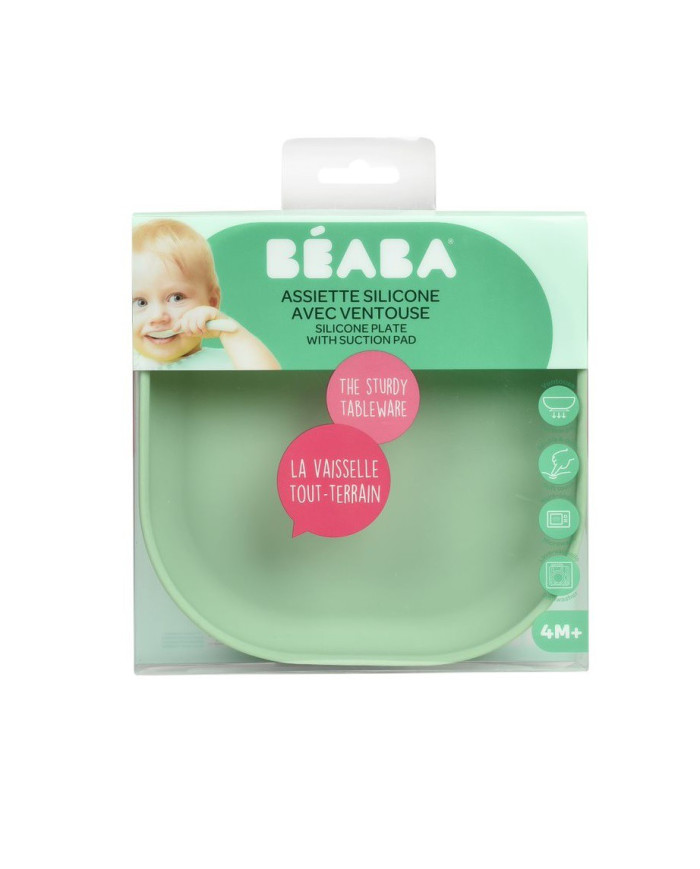 BEABA SILIKONINĖ DUGNU PRILIMPANTI LĖKŠTĖ, SAGE GREEN  