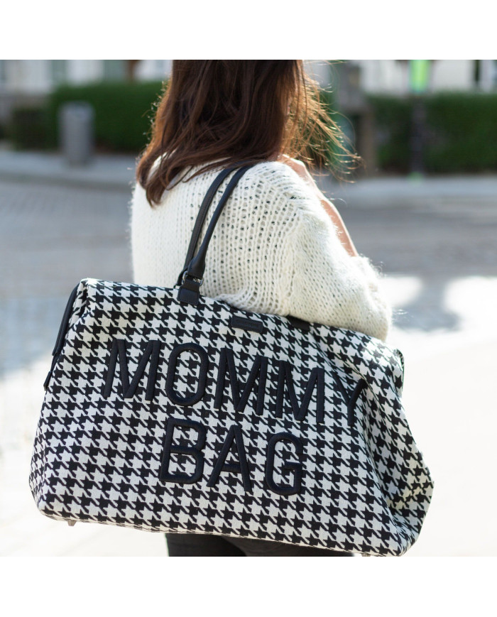 CHILDHOME DIDELIS MAMOS REIKMENŲ KREPŠYS MOMMY BAG, PIED DE POULE, BLACK