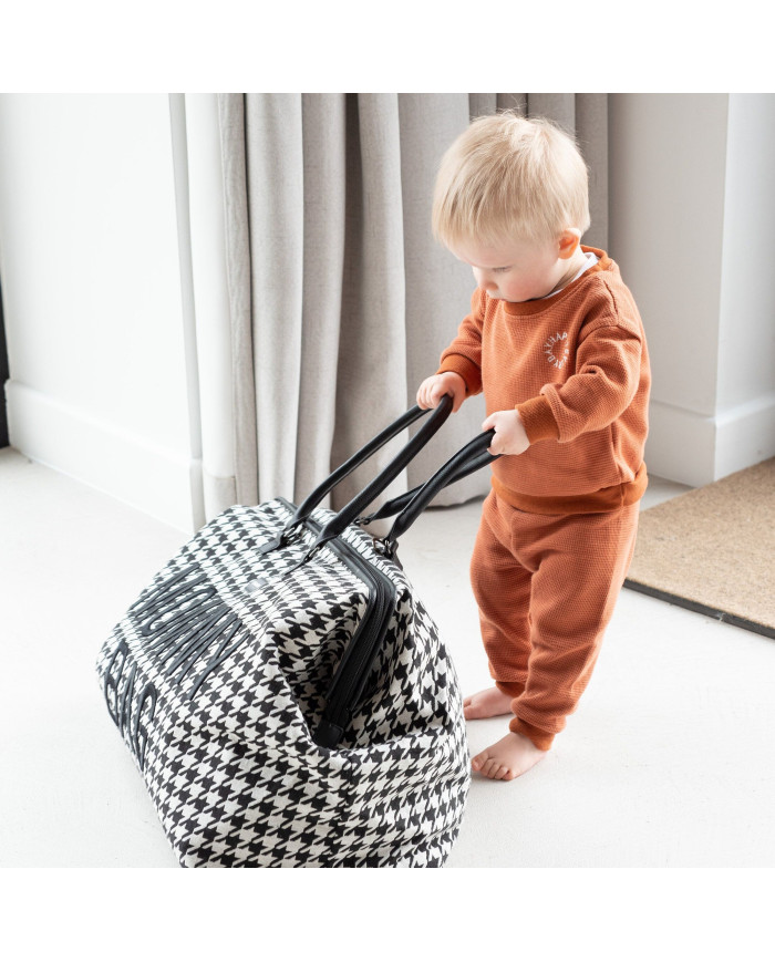 CHILDHOME DIDELIS MAMOS REIKMENŲ KREPŠYS MOMMY BAG, PIED DE POULE, BLACK