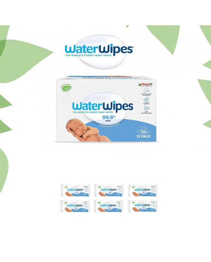 WATERWIPES DRĖGNOS SERVETĖLĖS 6 PAKUOTĖS PO 60 VNT. BIODEGRADABLE