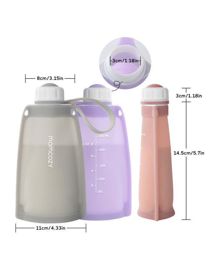 MOMCOZY DAUGKARTINIAI SILIKONINIAI PIENO LAIKYMO MAIŠELIAI, 2 VNT.