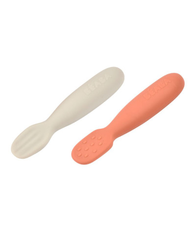 BEABA 2 VNT. SILIKONINIŲ ŠAUKŠTELIŲ RINKINYS +4 MĖN, TERRACOTTA/VELVET GREY	