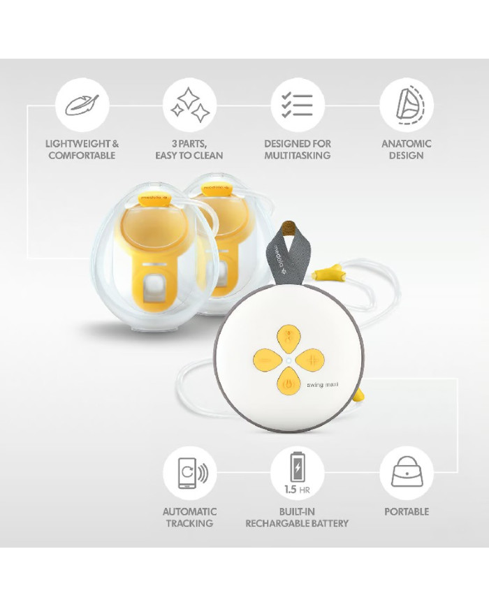 MEDELA DVIGUBAS PIENTRAUKIS SU ĮKRAUNAMA BATERIJA SWING MAXI HANDS FREE 