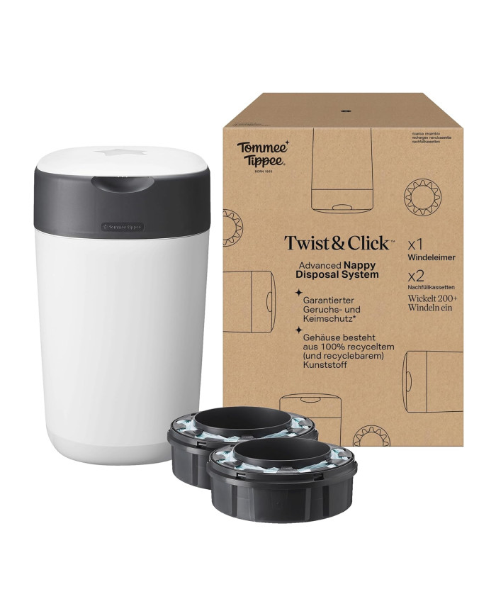 TOMMEE TIPPEE SANGENIC TWIST AND CLICK ADVANCED MÄHKMEKONTEINERI JA 2 KASSETI KOMPLEKT, WHITE