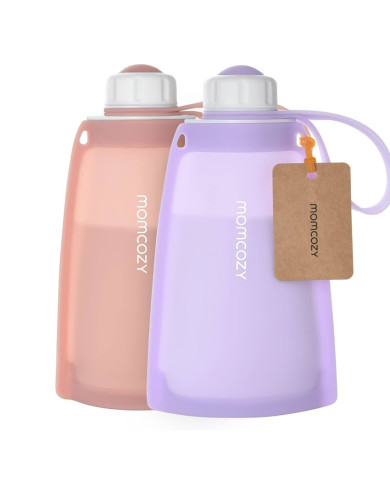 MOMCOZY KORDUVKASUTATAVAD SILIKOONIST PIIMASÄILITUSKOTID, 2 TK, LILLA JA ROOSA