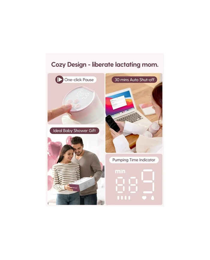 MOMCOZY Kahekordne Kaasaskantav Juhtmevaba Rinnapump S12 Pro, Roosa