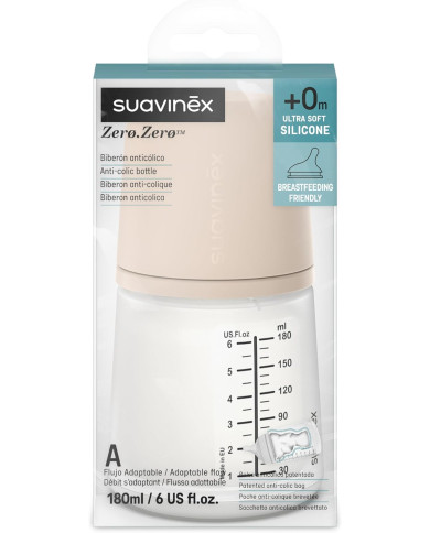 Suavinex Zero Zero koolikuvastane lutipudel, 180 ml alates +0 kuust
