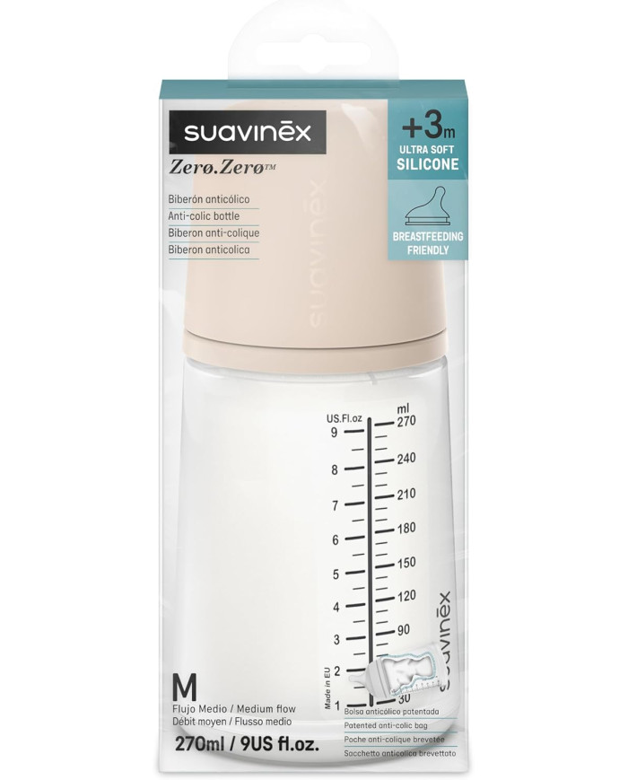 SUAVINEX ZERO ZERO ANTI-COLIC LUTIPUDEL, 270 ML, ALATES +3 KUUST