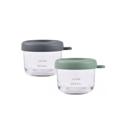 BEABA Klaasist Toidunõude Komplekt 2×150 ml – Mineral/Sage Green | Kinderland