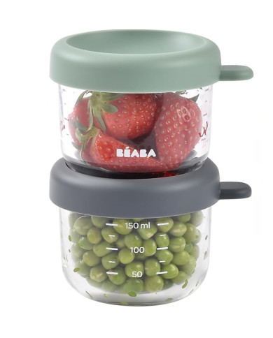 BEABA Klaasist Toidunõude Komplekt 2×150 ml – Mineral/Sage Green | Kinderland