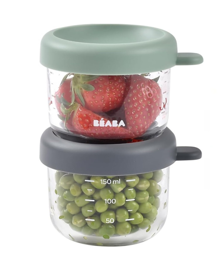 BEABA Klaasist Toidunõude Komplekt 2×150 ml – Mineral/Sage Green | Kinderland