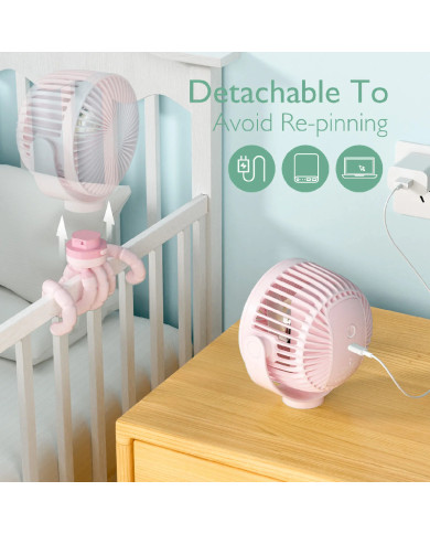 MOMCOZY kaasaskantav kärukinnitusega ventilaator, roosa