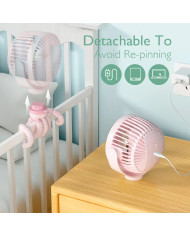 MOMCOZY kaasaskantav kärukinnitusega ventilaator, roosa