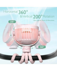 MOMCOZY kaasaskantav kärukinnitusega ventilaator, roosa