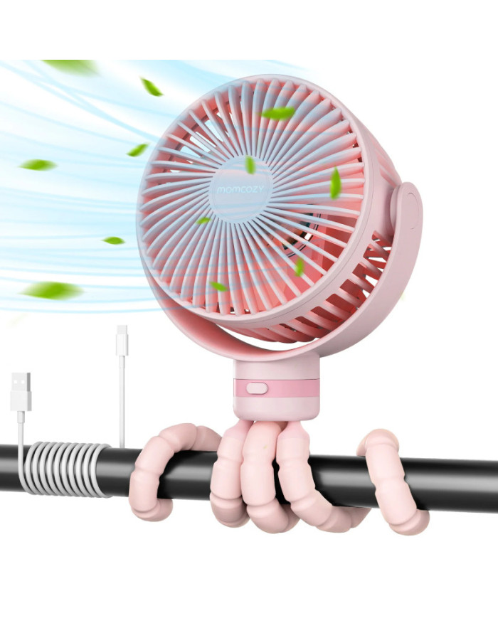 MOMCOZY kaasaskantav kärukinnitusega ventilaator, roosa
