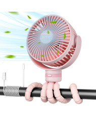 MOMCOZY kaasaskantav kärukinnitusega ventilaator, roosa
