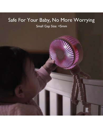 MOMCOZY kaasaskantav kärukinnitusega ventilaator, roosa