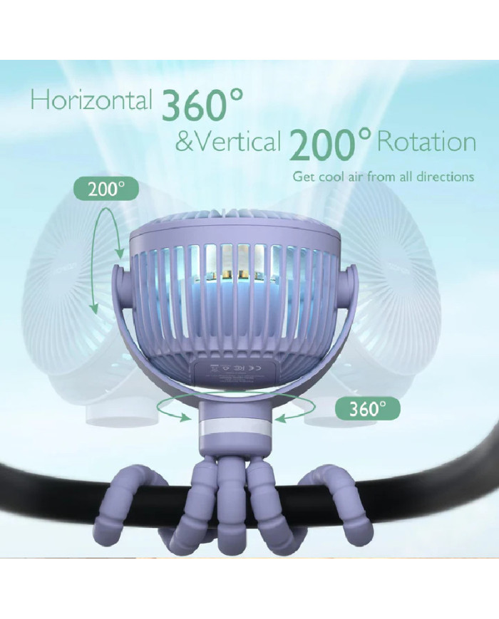 MOMCOZY kaasaskantav käruventilaator, lilla