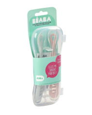 BEABA SILIKOONIST 2 TK ESMASEKS TOITMISEKS MÕELDUD LUSIKATE KOMPLEKT KARBISEES, GREY/PINK