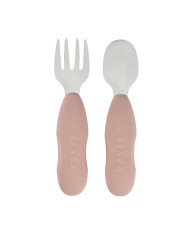 BEABA 2-osaline roostevabast terasest söögiriistade komplekt +10 kuud, Cotton Candy