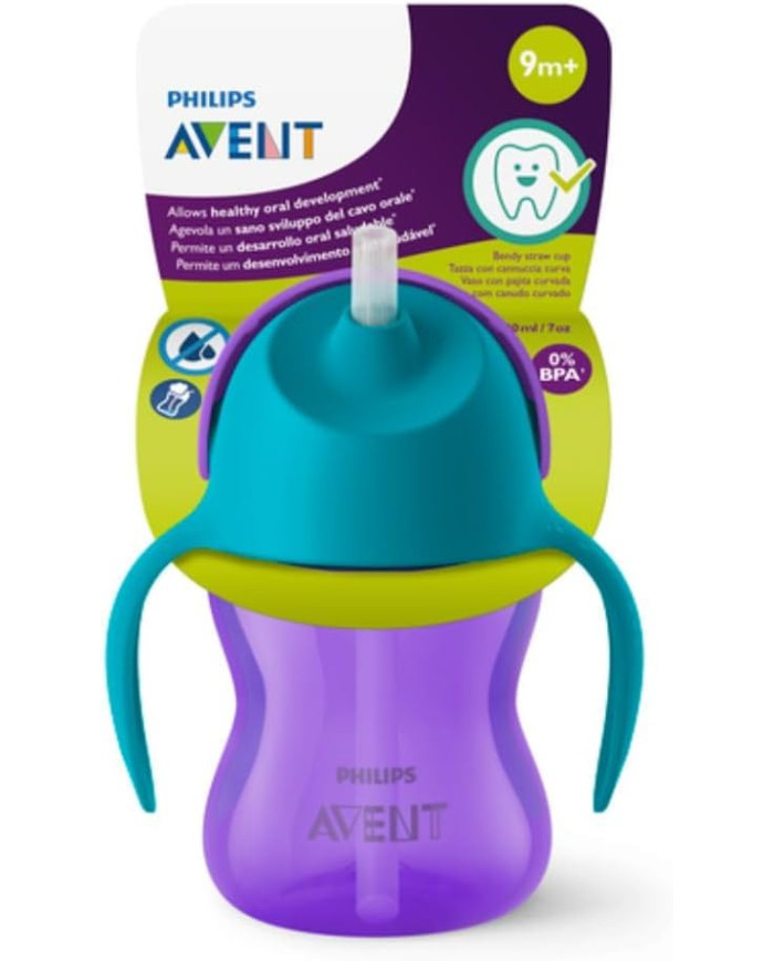 PHILIPS AVENT Kõrrega joogipudel, 9 kuu+, 200 ml, Violet/Blue