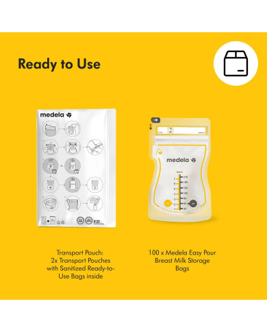 MEDELA EASY POUR Ema piima hoiustamise kotid, 210 ml, 100 tk