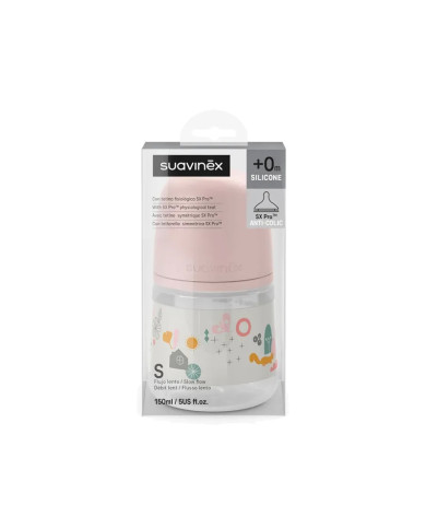 SUAVINEX ANTI-COLIC LUTIPUDEL SX PRO AEGLASE VOOLUGA (S) FÜSIOLOOGILISE LUTIGA, 150 ML, ALATES 0 KUUST, WALK PINK