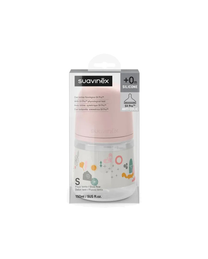 SUAVINEX ANTI-COLIC LUTIPUDEL SX PRO AEGLASE VOOLUGA (S) FÜSIOLOOGILISE LUTIGA, 150 ML, ALATES 0 KUUST, WALK PINK