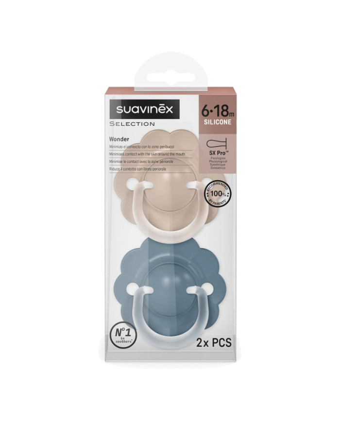 SUAVINEX FÜSIOLOOGILINE LUTT SX PRO WONDER, 6–18 KUUD, DEEP BEIGE/BLUE, 2 TK