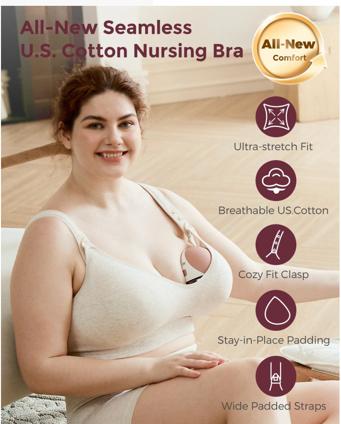 MOMCOZY Puuvillane Imetamisrinnahoidja Suurematele Rindadele - Oatmeal, Suurus L