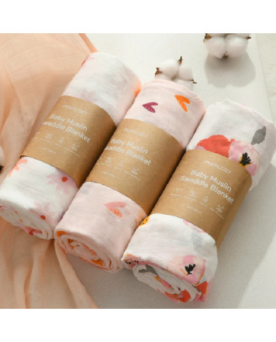 MOMCOZY MUSLIINPUUVILLAST MÄHKMED BEEBILE, 4 TK, 120 × 120 CM, HEART FLOWER