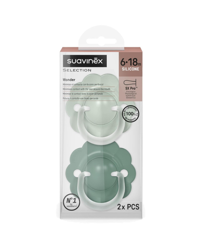 SUAVINEX FÜSIOLOOGILINE LUTT SX PRO WONDER, 6–18 KUU, SOFT/DEEP GREEN, 2 TK