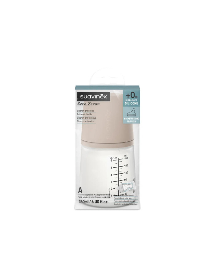 SUAVINZERO ZERO ANTI-COLIC PUDEL REGULEERITAVA VOOLUGA LUTIGA, 180 ML, ALATES +0 KUUST, MEDIUM